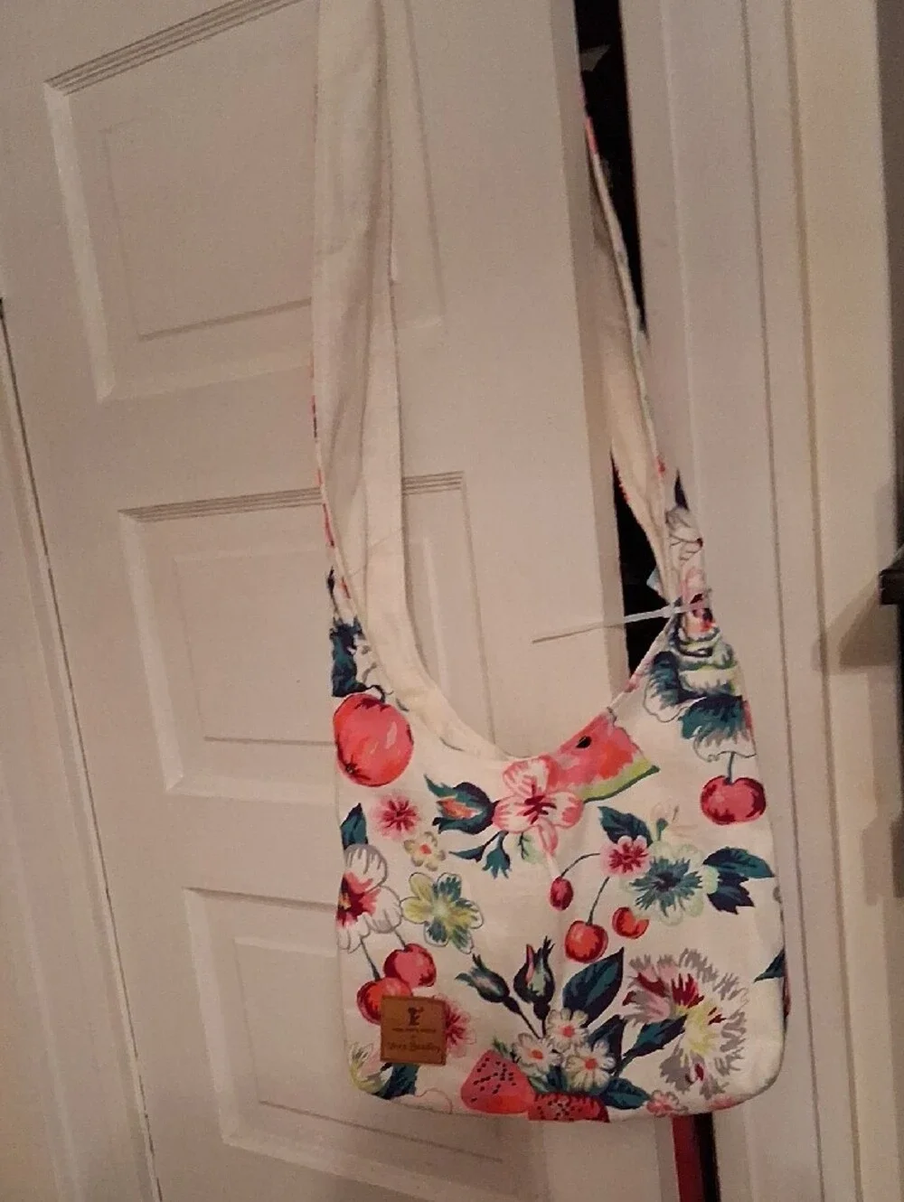 Vera Bradley White Floral Tote with Pink, Teal, Green Accents